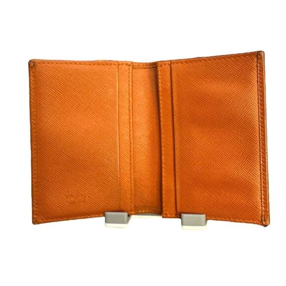 Prada Orange Saffiano Leather Card Holder Case Fold Over Style Mini Card Wallet - Picture 3 of 8